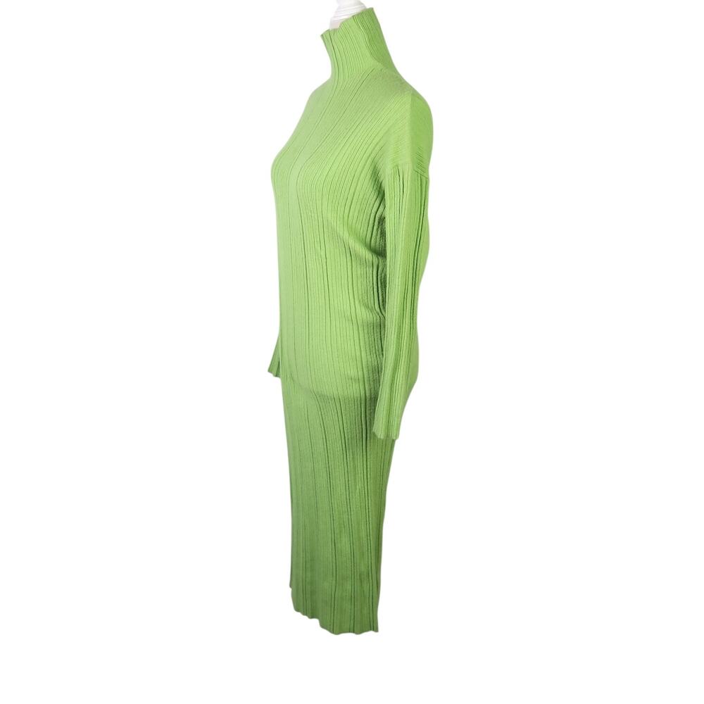 ZARA Lime Green Ribbed Knit Mockneck Midi Sweater Dress M - Picture 3 of 6